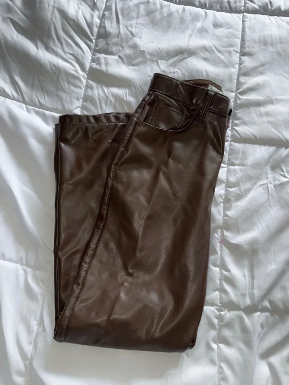 Abercrombie Women’s Curve Love Vegan Leather 90s Brown Straight Pant Size 27 - Picture 6 of 6